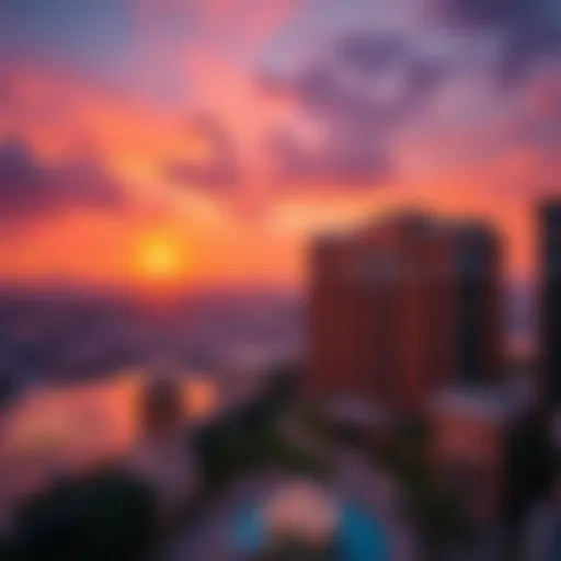 Panoramic view of the Address Fountain Views at sunset