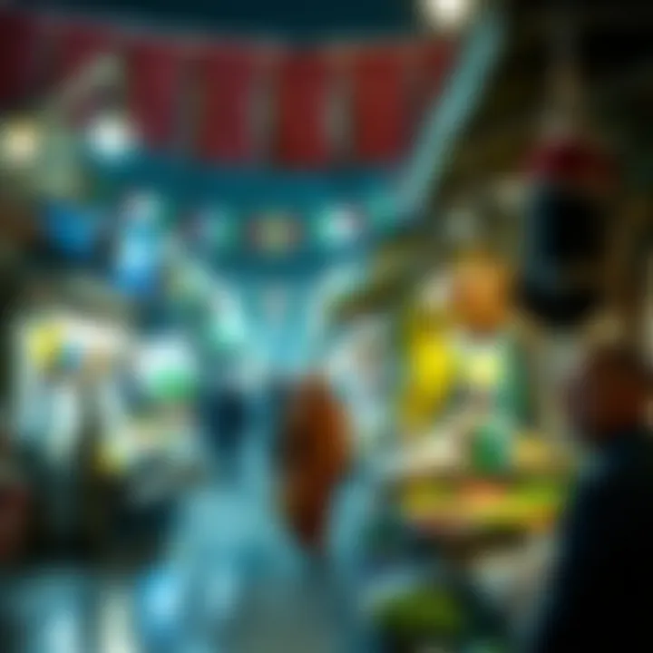 An overview of the bustling market scene in Al Seef, filled with local vendors and unique products.