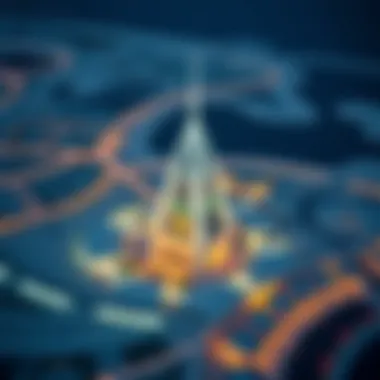 Aerial view of Burj Al Khan highlighting its unique architectural design