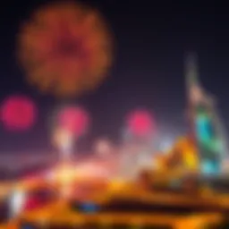 Colorful fireworks display over the skyline of Dubai during UAE National Day celebrations