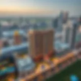 Aerial view showcasing the Crestmark Ellington against Dubai's skyline