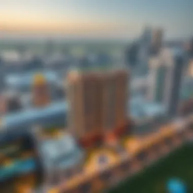 Aerial view showcasing the Crestmark Ellington against Dubai's skyline