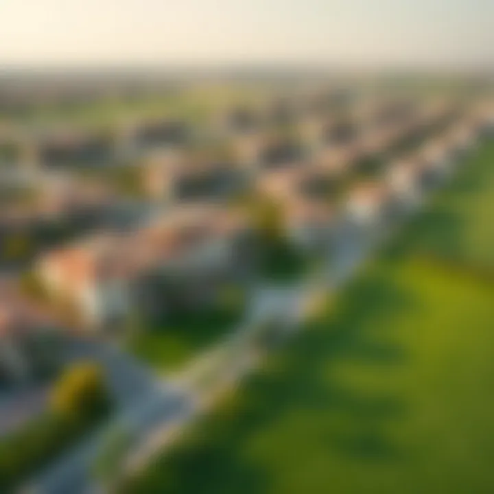Aerial view of the surrounding neighborhood emphasizing green spaces