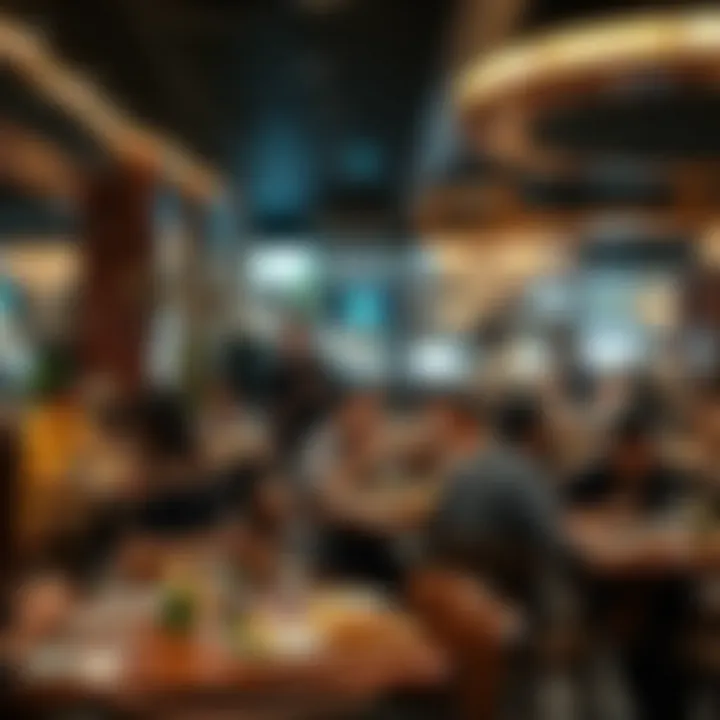 Lively atmosphere in a casual dining area filled with guests enjoying meals