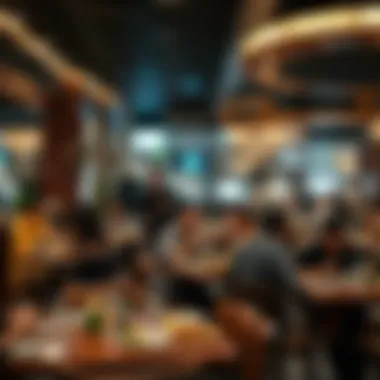 Lively Casual Dining Experience Lively atmosphere in a casual dining area filled with guests enjoying meals