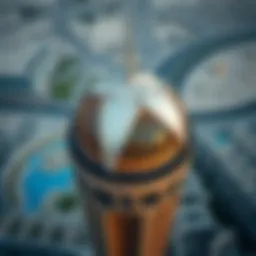 Aerial view of a stunning dome tower in Dubai showcasing its intricate design