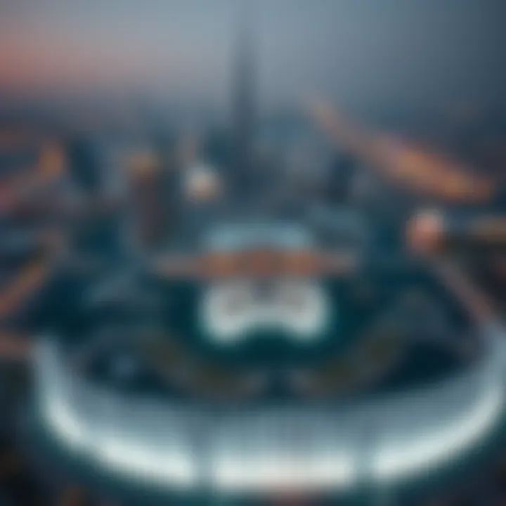 Aerial view of Dubai's skyline with the fountain