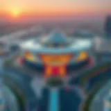 Aerial view of Asteco Yas Mall showcasing its striking architecture and surroundings