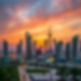 Stunning skyline view of بن غاطي هايتس at sunset