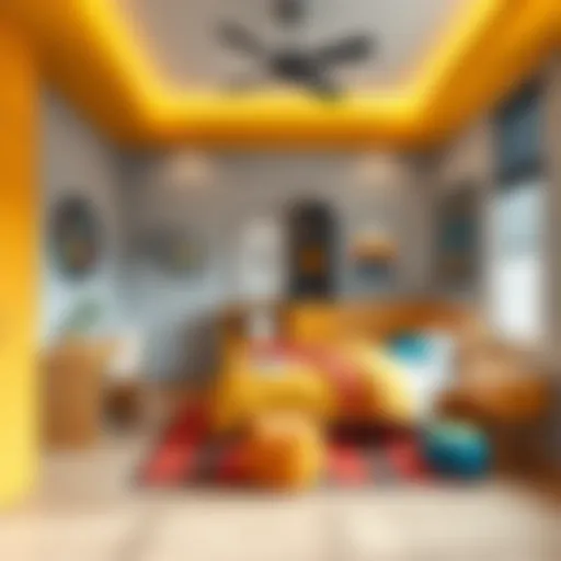 A modern boys' bedroom featuring vibrant colors and playful decor