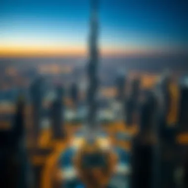 Night View of Dubai Skyline Featuring Burj Khalifa Night view of Dubai skyline featuring Burj Khalifa
