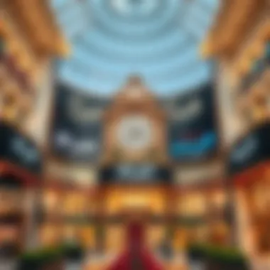 Intricate architectural details of the mall's facade