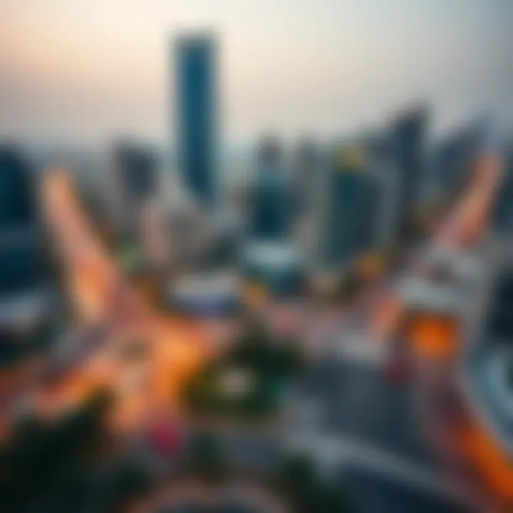 Panoramic view of Sheikh Zayed Road with Park Place Tower in the backdrop