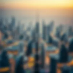 Aerial view of a futuristic city skyline in the UAE