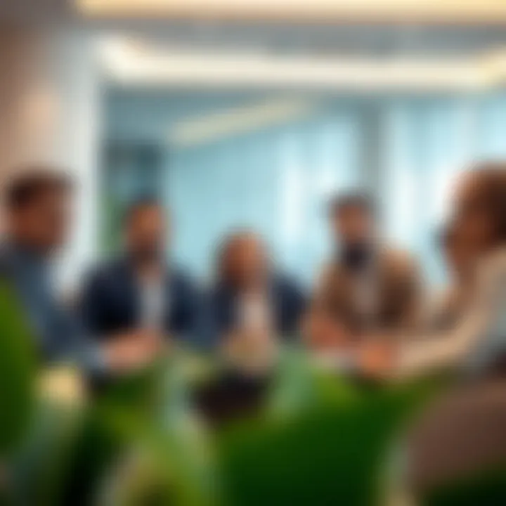 A group of diverse individuals discussing banking services