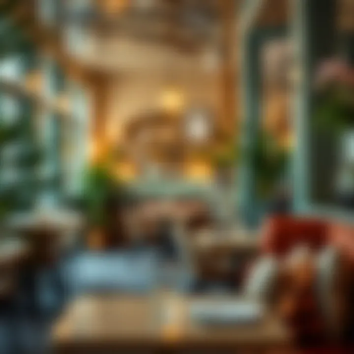 A cozy interior of a trendy breakfast café, filled with decor and a warm atmosphere