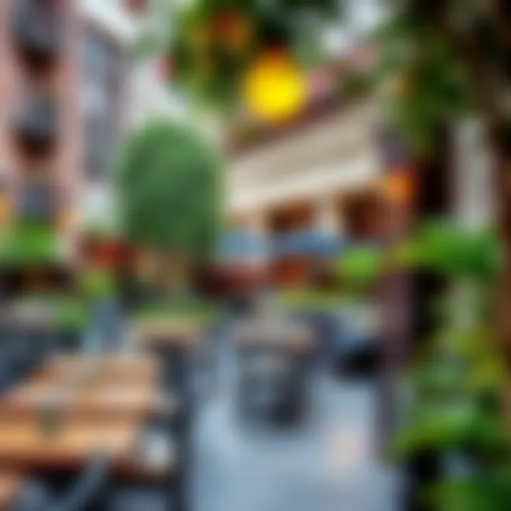 Charming outdoor seating area of a popular breakfast restaurant in Dubai