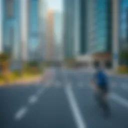 Scenic view of the Dubai cycle track surrounded by modern architecture