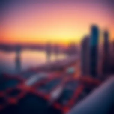 Panoramic view of Dubai Marina at sunset
