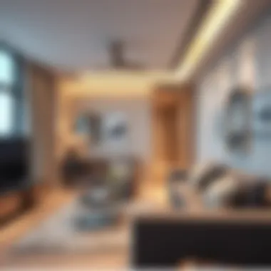 Interior design showcasing a modern apartment within The Waves, emphasizing elegance and comfort