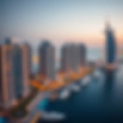 A panoramic view of The Waves residential complex at Dubai Marina showcasing its architectural beauty