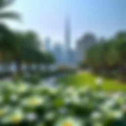 Scenic view of Dubai Creek Harbour Park showcasing lush greenery and city skyline