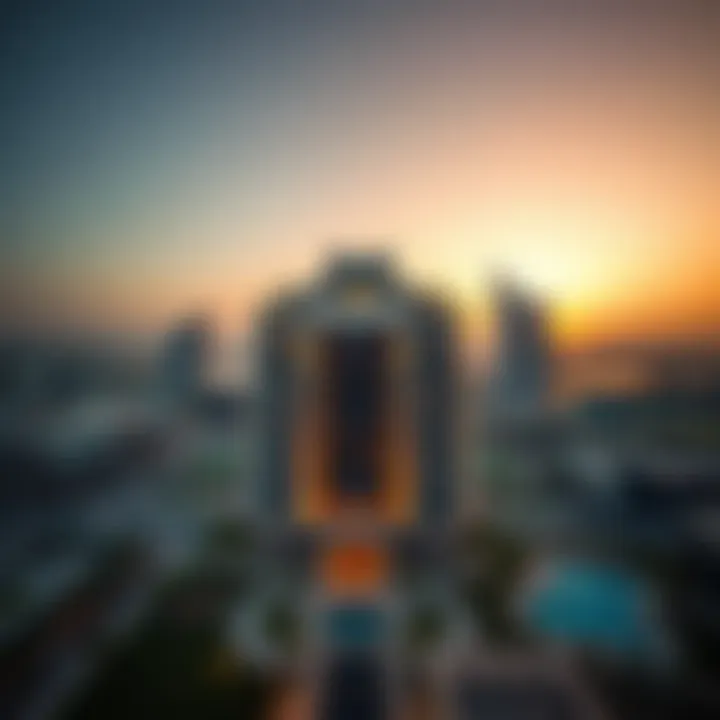 Aerial view of First Central Hotel showcasing its modern architecture and surroundings