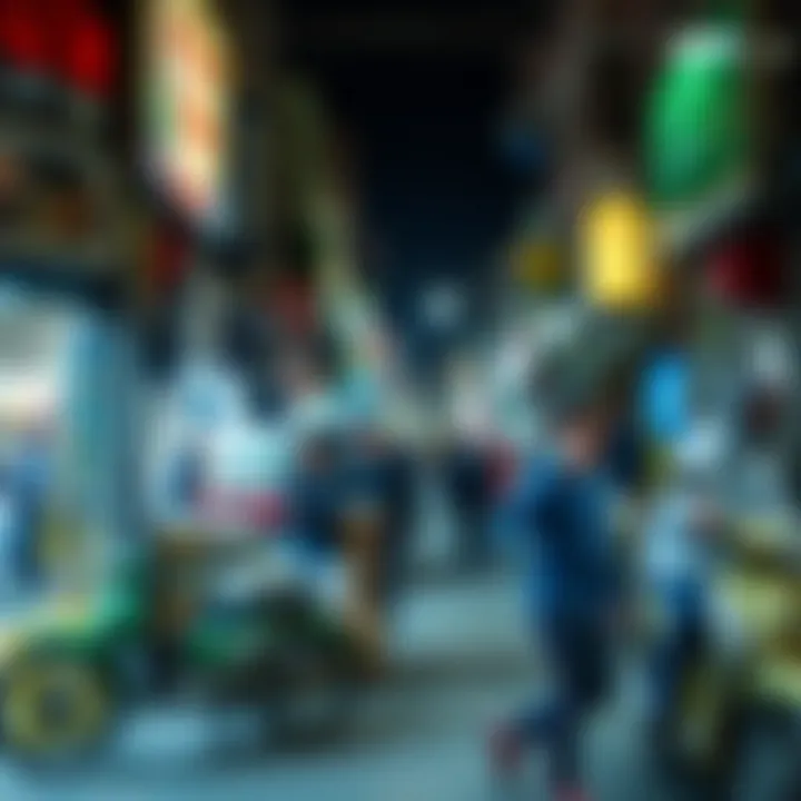 Vibrant street scene in Mamzar showcasing local shops