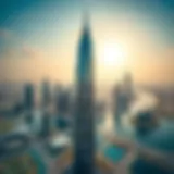 Aerial view of Millennium Tower showcasing its striking architecture against the Dubai skyline