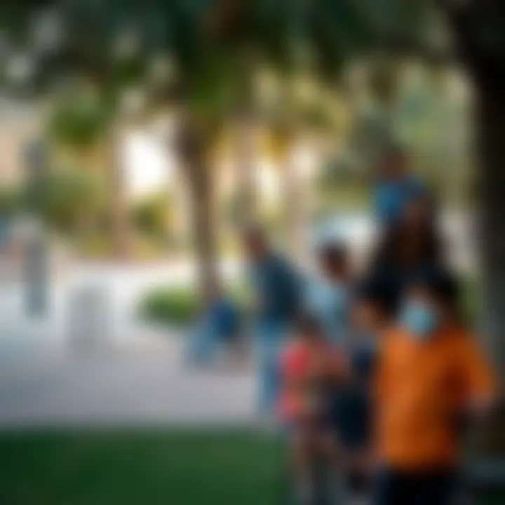 An inviting park in Mirdif with families enjoying the outdoors