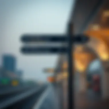 Signage and directions at a major metro interchange in Dubai.
