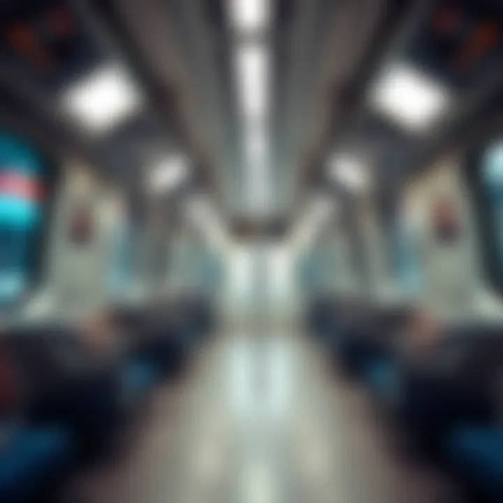 Interior view of a modern Dubai Metro train during peak hours.