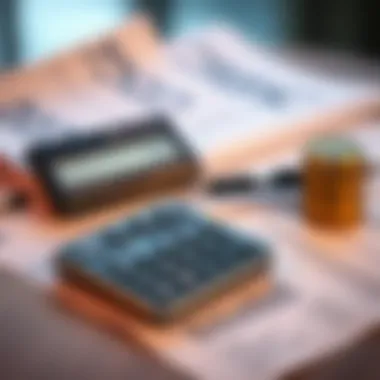 Calculating Bounced Cheque Fines A calculator and financial reports symbolizing fine calculations