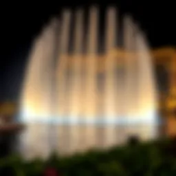 Stunning view of the Palm Jumeirah Fountain Show illuminated at night