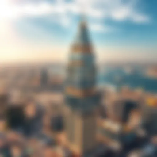 Aerial view showcasing the majestic architecture of the Regal Tower against the Dubai skyline
