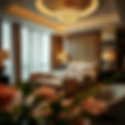 A beautifully decorated hotel room showcasing luxurious amenities in Satwa.