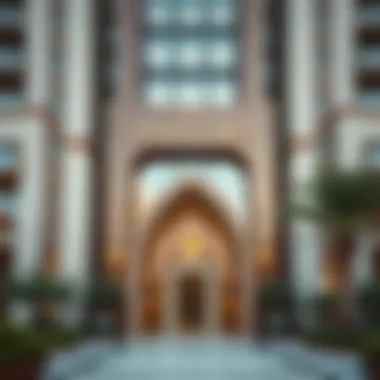 Entrance of Shatha Tower Entrance of Shatha Tower illustrating modern architectural elements
