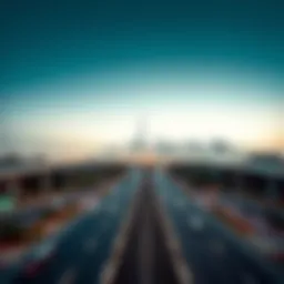 Panoramic view of Sheikh Mohammed Bin Rashid Road showcasing the skyline