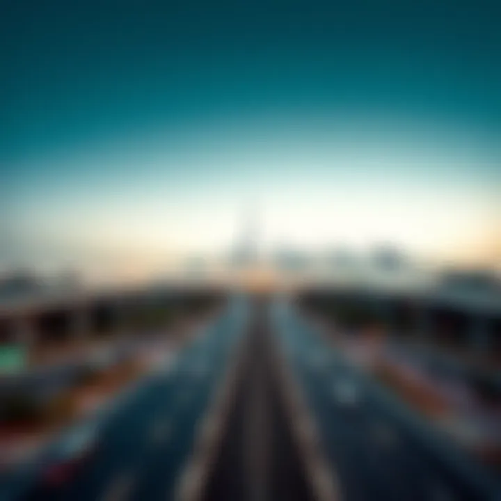 Panoramic view of Sheikh Mohammed Bin Rashid Road showcasing the skyline