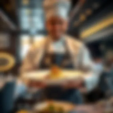 Signature Dish Presentation A sophisticated chef presenting a signature dish with pride in a high-end restaurant
