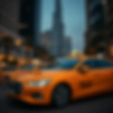 Luxury taxi parked near iconic Burj Khalifa