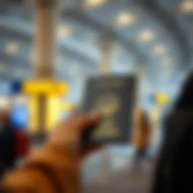 Arrival at UAE: Passport Verification A traveler holding a passport at a UAE airport