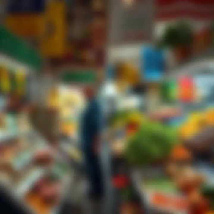 A vibrant marketplace in Dubai highlighting food expenses.