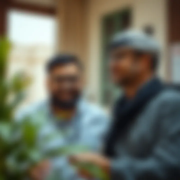Smiling landlord and tenant discussing property details