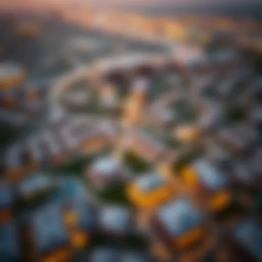 Aerial view of Yas Land showcasing its real estate developments